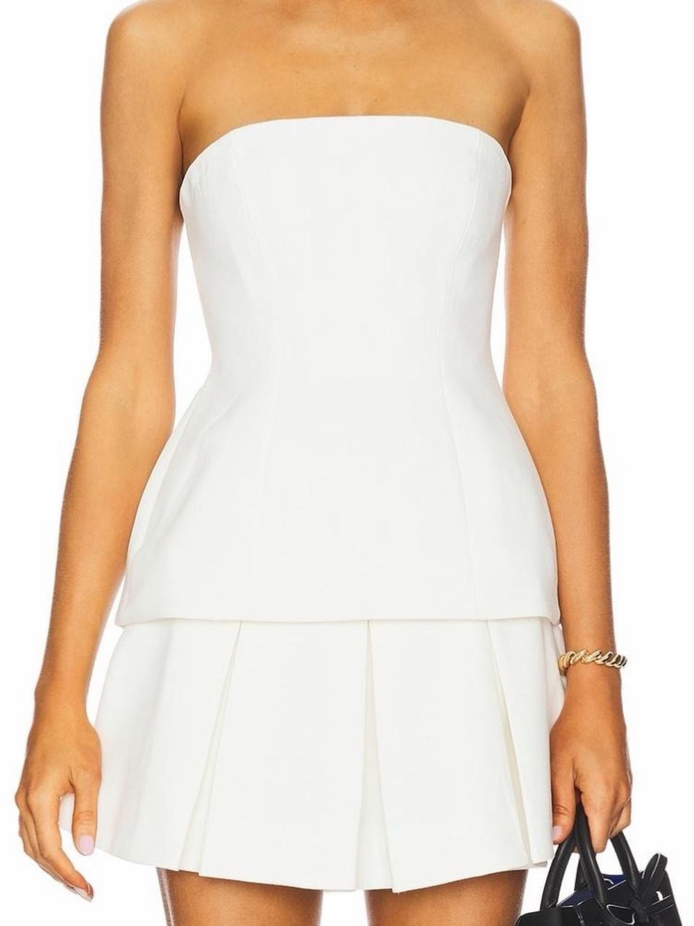 Bardot Strapless White Peplum Mini Dress